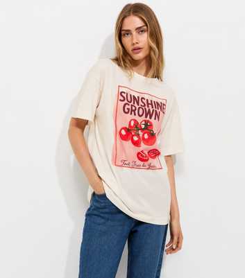 Off White Cotton Tomatoes Print Oversized T-Shirt