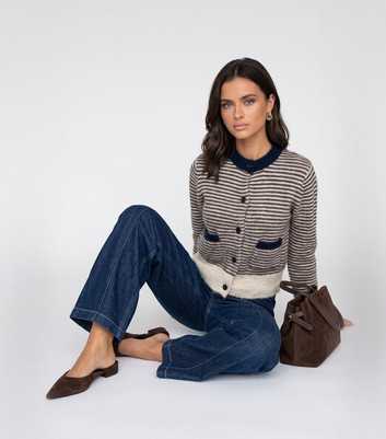 Urban Bliss Navy Contrast Trim Striped Cardigan