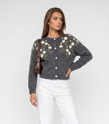Urban Bliss Dark Grey Flower Pattern Cardigan