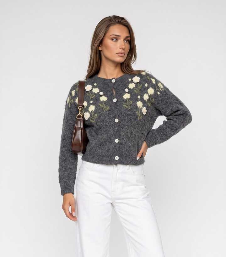 Urban Bliss Dark Grey Flower Pattern Cardigan