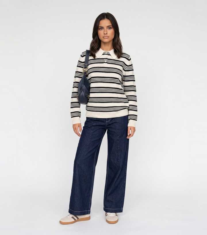 Urban Bliss Cream Collared Striped Jumper