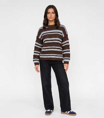 Urban Bliss Brown Textured Stripe Crew Neck Jumper