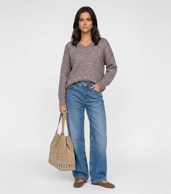 Urban Bliss Stone V-Neck Knitted Jumper