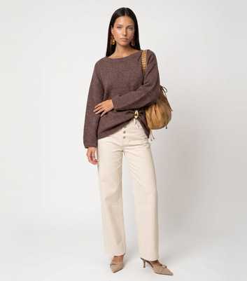 Urban Bliss Brown Ruched Front Gold Tone Brooch Jumper