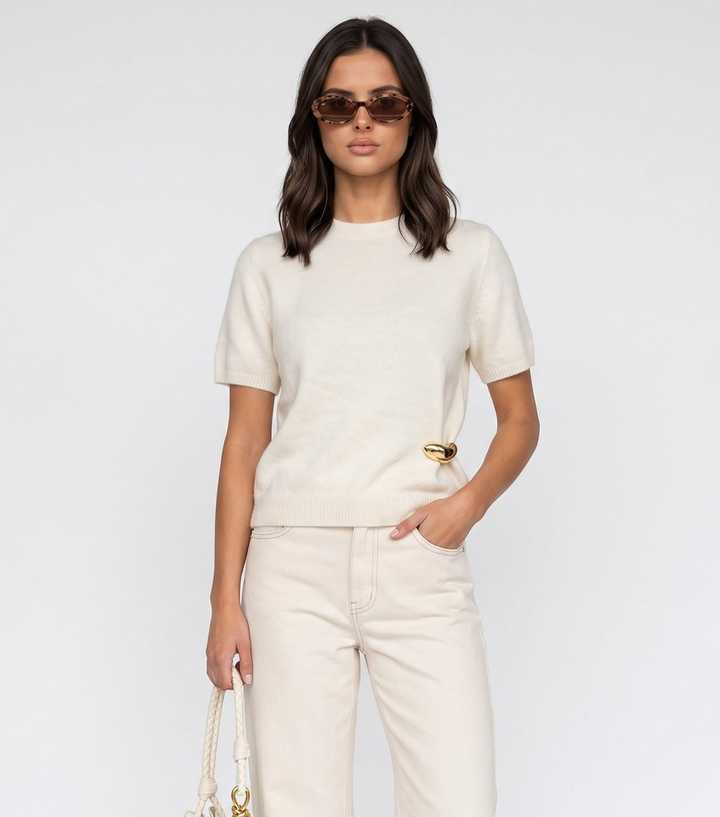 Urban Bliss Cream Knitted Hardware Detail Jumper