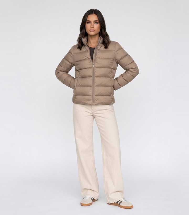 Urban Bliss Light Brown High Neck Lightweight Puffer Jacket
