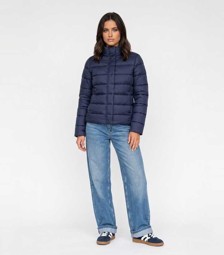 Urban Bliss Navy High Neck Lightweight Puffer Jacket