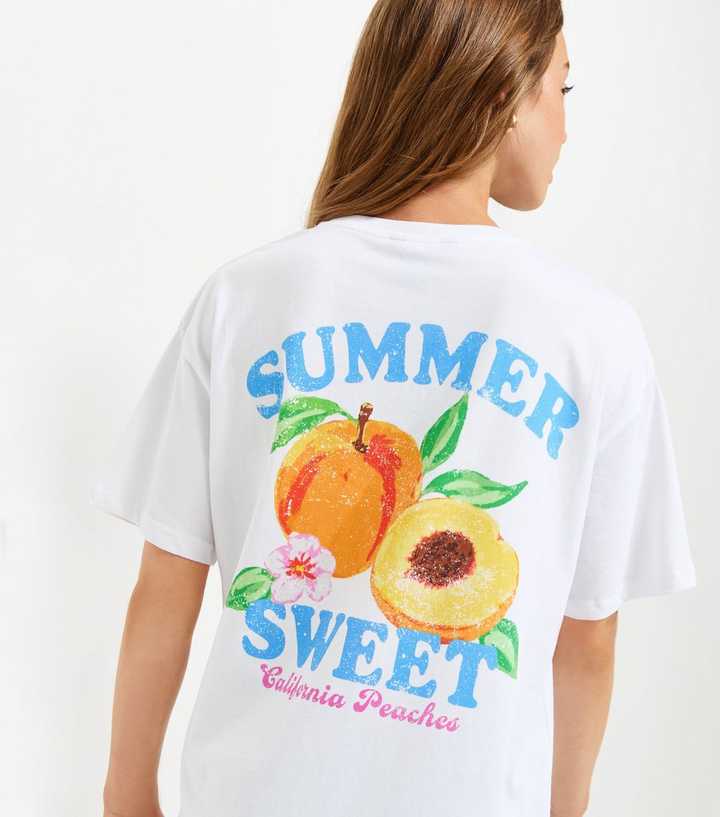 Girls White Cotton California Peach Longline T-Shirt