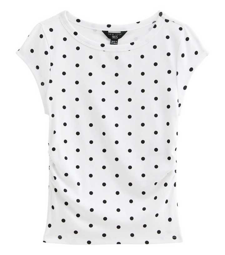 Girls Cotton Rich Spot Print Split Side Ruched Cap Sleeve Top