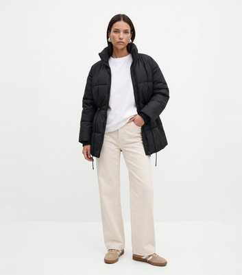 Urban Bliss Black Drawstring Waist Puffer Coat