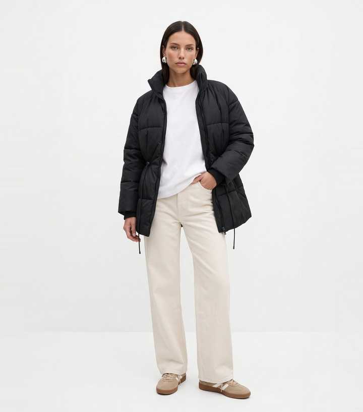Urban Bliss Black Drawstring Waist Puffer Coat