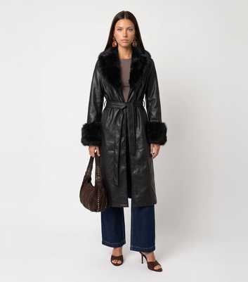 Urban Bliss Black Faux Fur Cuff Faux Leather Jacket