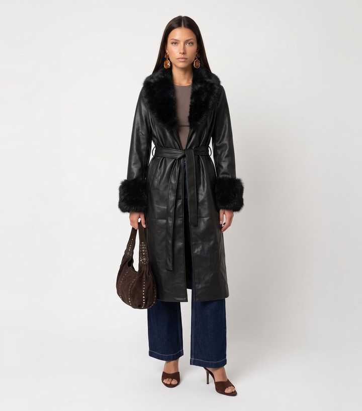 Urban Bliss Black Faux Fur Cuff Faux Leather Jacket