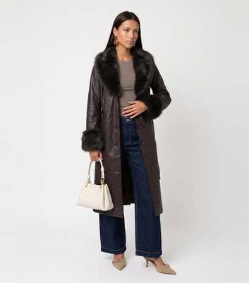 Urban Bliss Brown Faux Fur Cuff Faux Leather Jacket