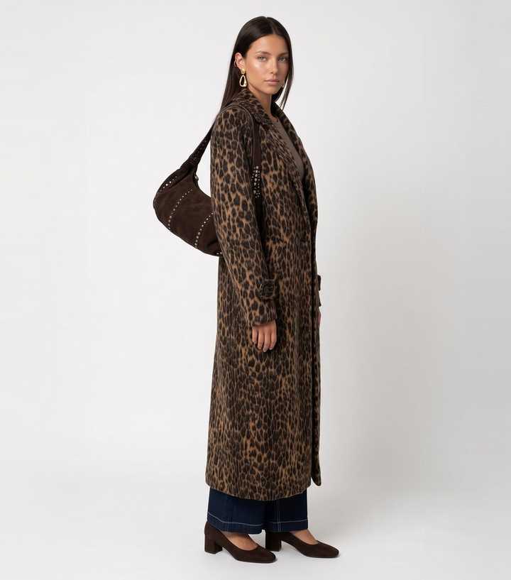 Urban Bliss Petite Brown Leopard Print Long Coat