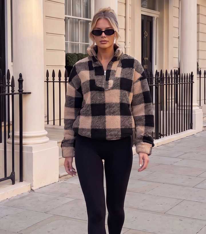 AX Paris Black Check High Neck 1/4 Zip Fleece Sweatshirt