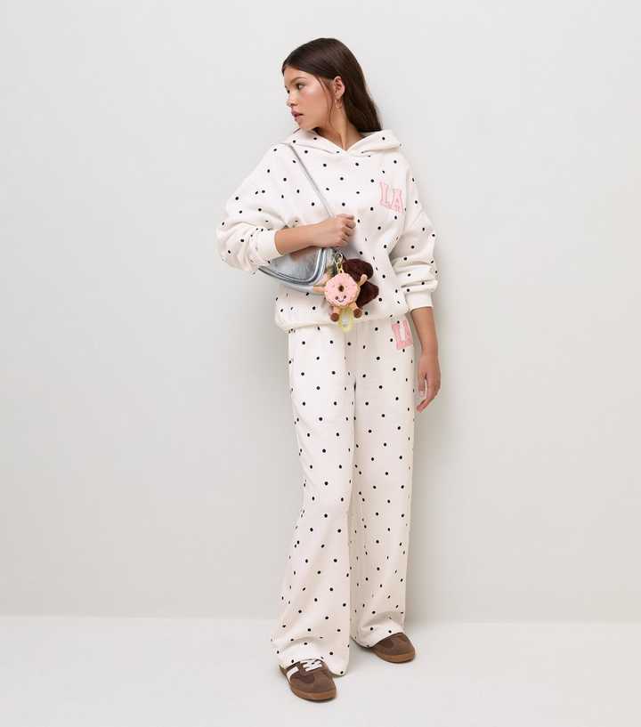Girls Off White Polka Dot LA Wide Leg Joggers