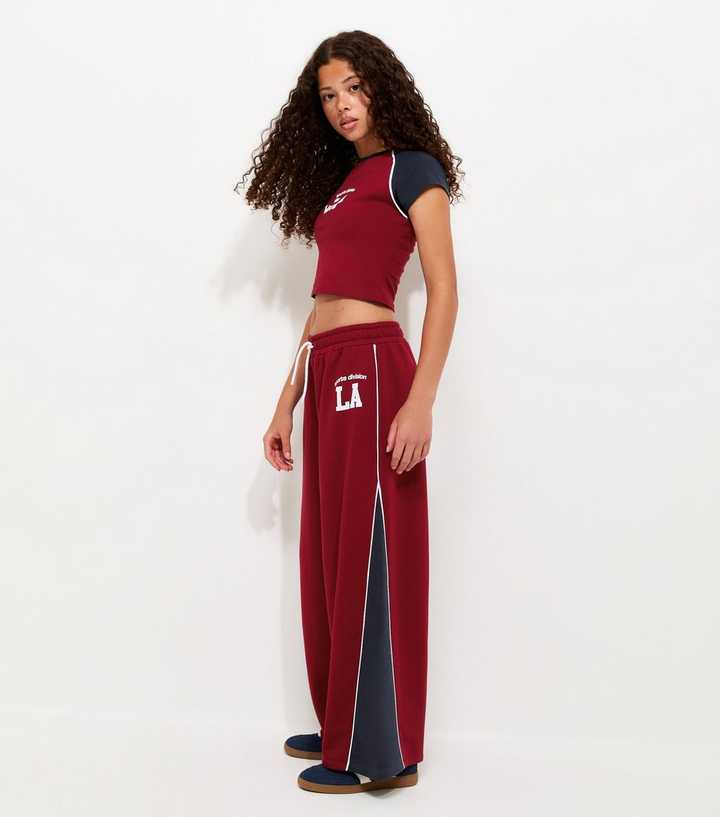 Girls Bright Red LA Sports Division Wide Leg Joggers