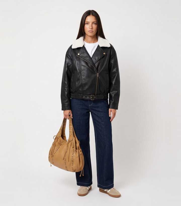Urban Bliss Black Borg Collar Faux Leather Bomber Jacket