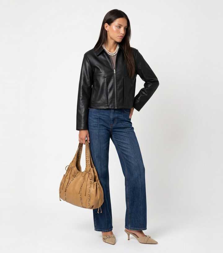 Urban Bliss Black Collared Faux Leather Jacket