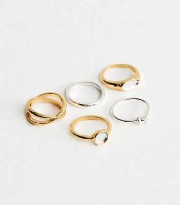 Pack of 5 Mixed Metal and Glass Rings