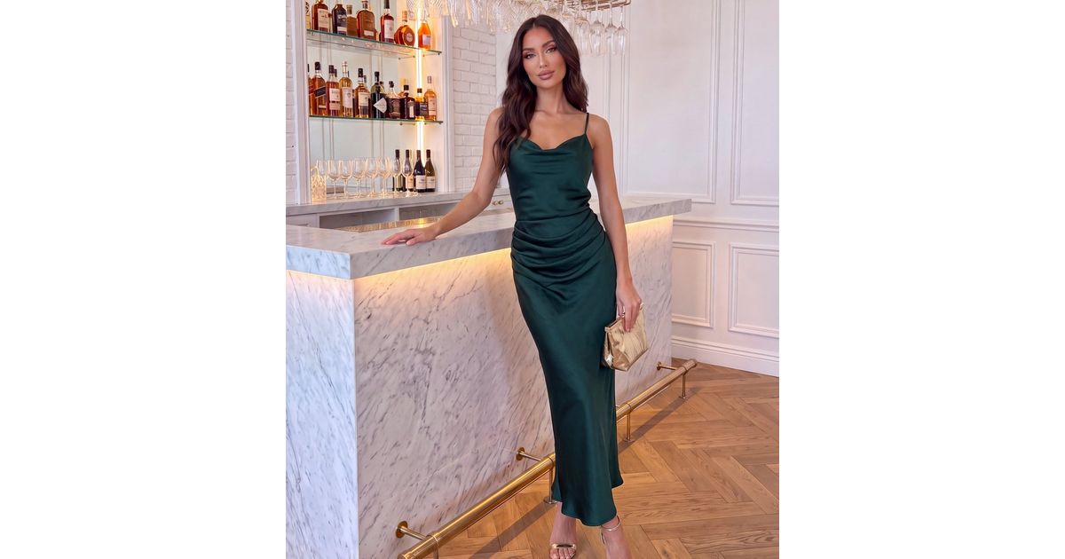 ax paris green satin cowl neck midi dress Teal Sangeet_Anarkali