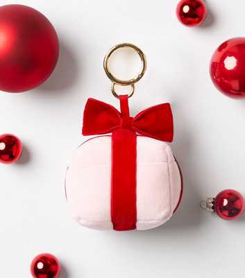 Pink Christmas Present Plush Bag Charm