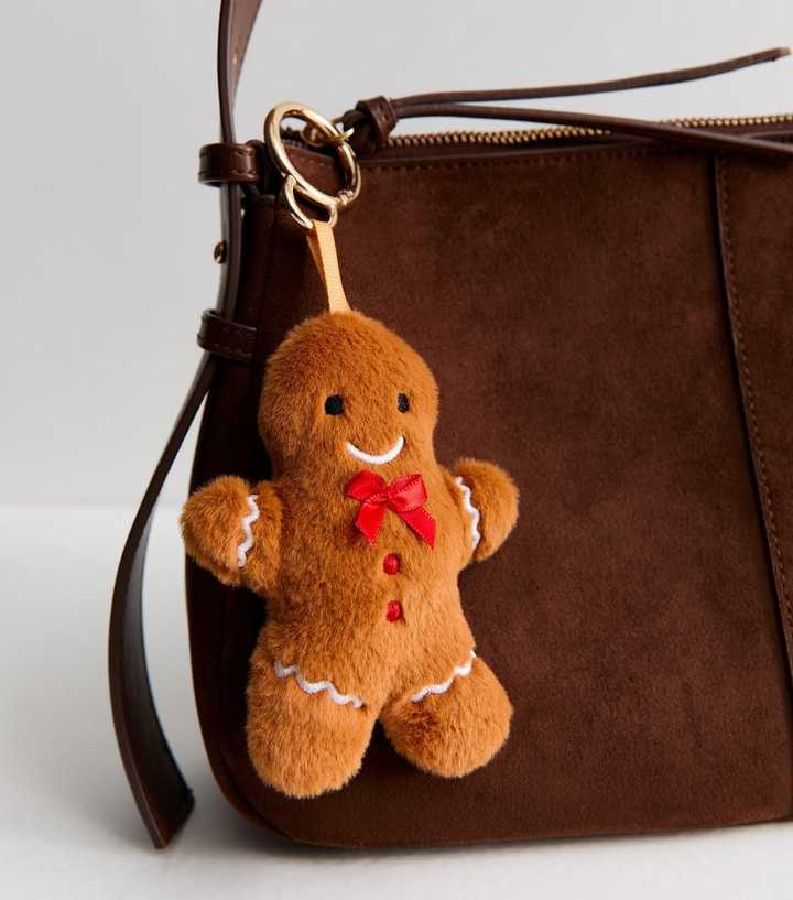Brown Christmas Gingerbread Man Plush Bag Charm
