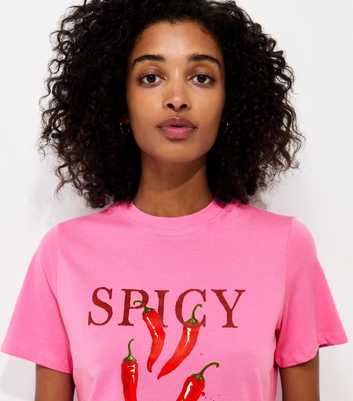 Bright Pink Cotton Spicy Chilli Print Relaxed T-Shirt