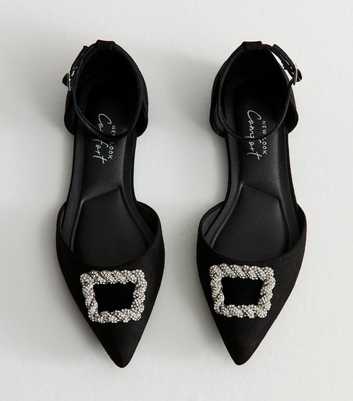 Wide Fit Black Faux Suede Embellished Sandals
