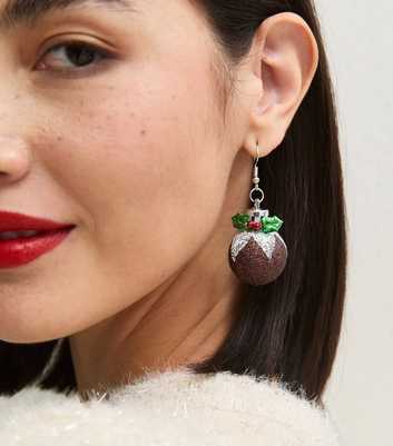 Brown Christmas Pudding Enamel Drop Earrings