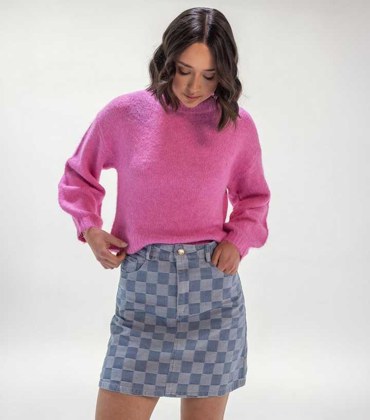 Sunshine Soul Light Blue Check Chambray Mini Skirt