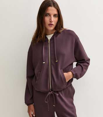 Premium Dark Burgundy Drawstring Hem Zip Up Hoodie