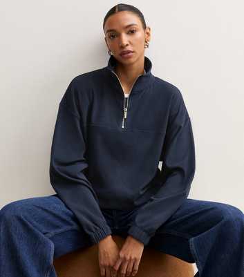 Navy Polar Fleece Quarter Zip Sweatshirt