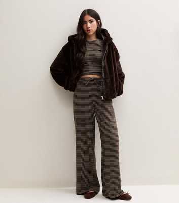 Girls Brown Stripe Wide Leg Trousers