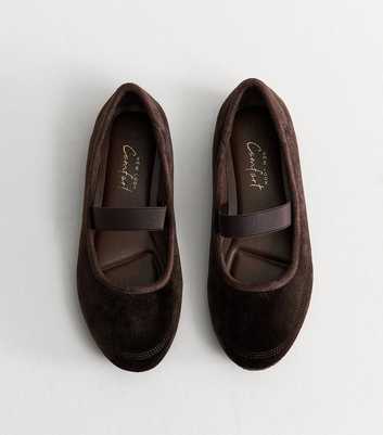 Wide Fit Dark Brown Velvet Elastic Strap Ballerina Flats