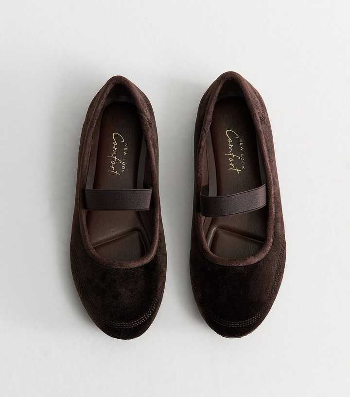 Wide Fit Dark Brown Velvet Sneakerina Ballet Flats