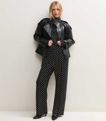 Premium Black Spot Print Wide Leg Joggers