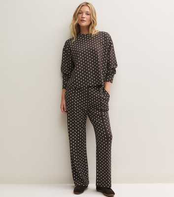Premium Brown Spot Print Wide Leg Joggers