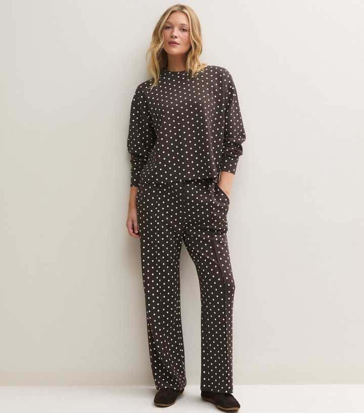 Premium Brown Spot Print Wide Leg Joggers