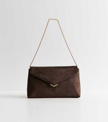 Dark Brown Faux Suede Clutch Bag