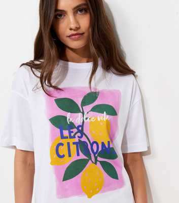 White Cotton Lemon Print Oversized T-Shirt
