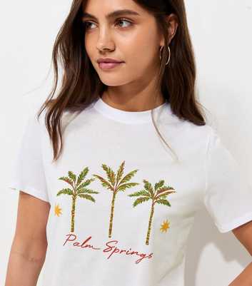 White Cotton Palm Springs Print Relaxed T-Shirt