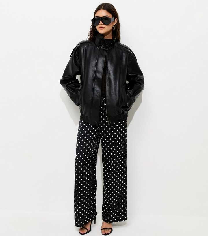 Black Polka Dot Satin Wide Leg Trousers