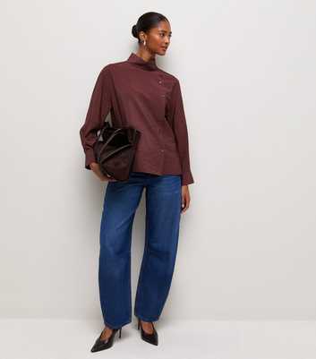 Dark Burgundy Funnel High Neck Long Sleeve Shirt