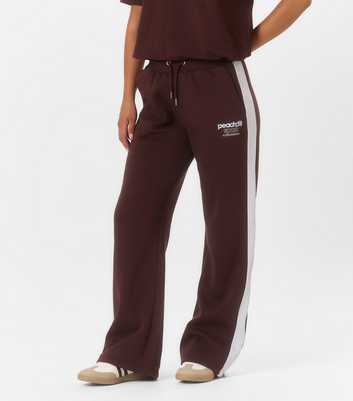Peach:Fit Dark Brown Side Stripe Wide Leg Joggers