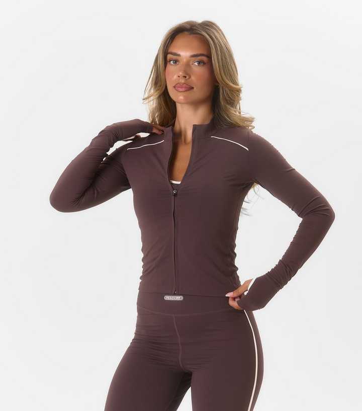 Peach:Fit Dark Brown Harlyn Zip Front Sports Top
