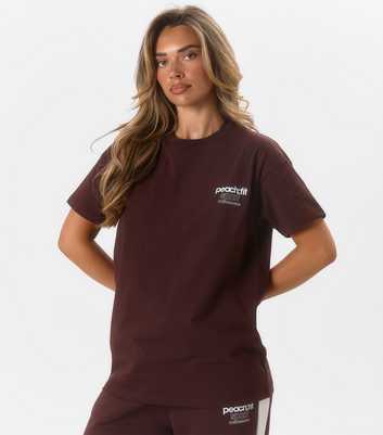 Peach:Fit Dark Brown Oversized Logo T-Shirt