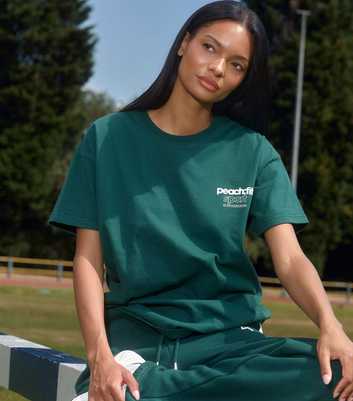 Peach:Fit Dark Green Oversized Logo T-Shirt