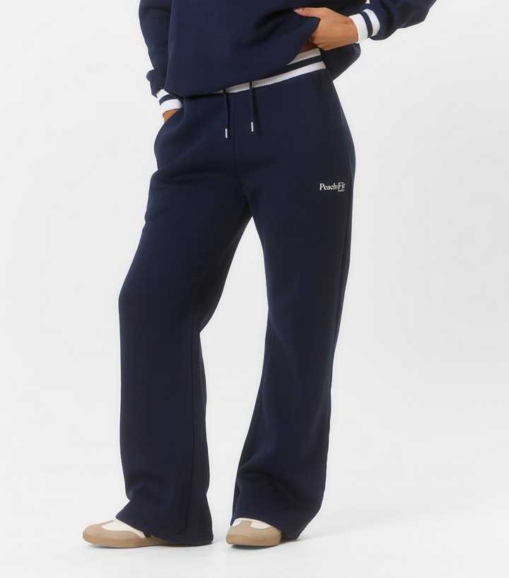 Peach:Fit Navy Stripe Waistband Wide Leg Joggers